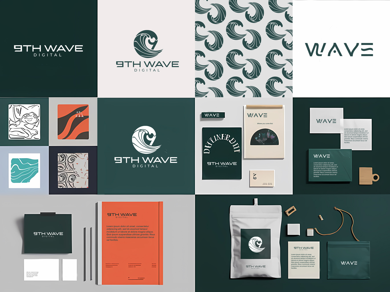 Branding Images and mockups of stationary design 9th wave